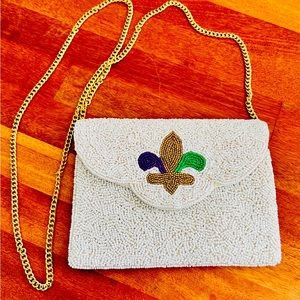 Beaded Mardi Gras Fleur de Lis clutch